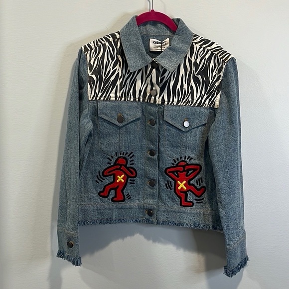 Alice + Olivia x Keith Haring “Rumor” dancing man denim jean jacket S NWT - Picture 4 of 6